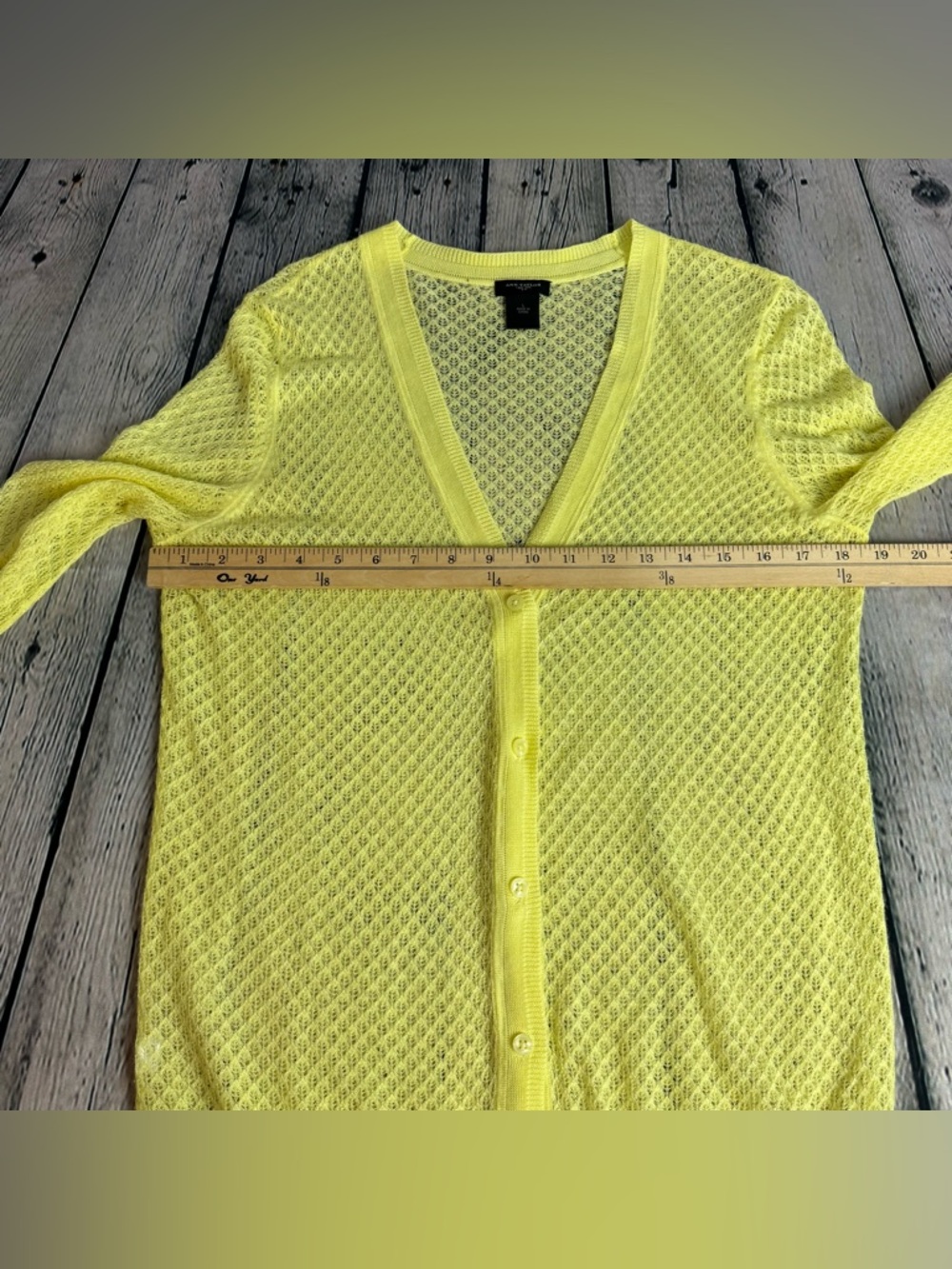 Ann Taylor Bright Yellow Breathable Knit Cardigan Ramie Nylon Button Down Size L - Picture 5 of 10